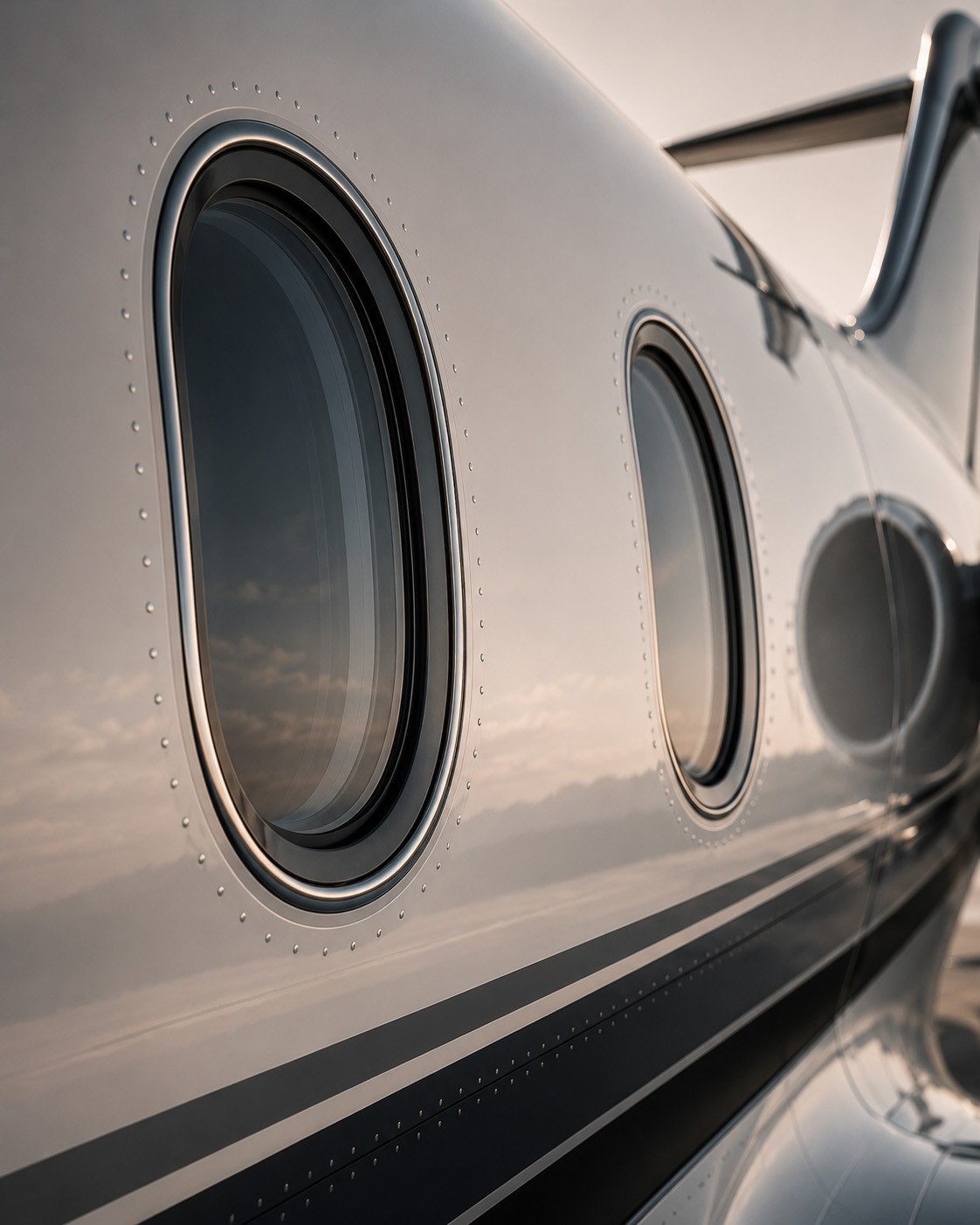Private aircraft fuselage window detail
